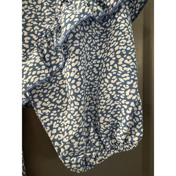 Blue & White Floral Print Long Sleeve Smocked Midi Dress By Prettygarden S - Picture 4 of 7